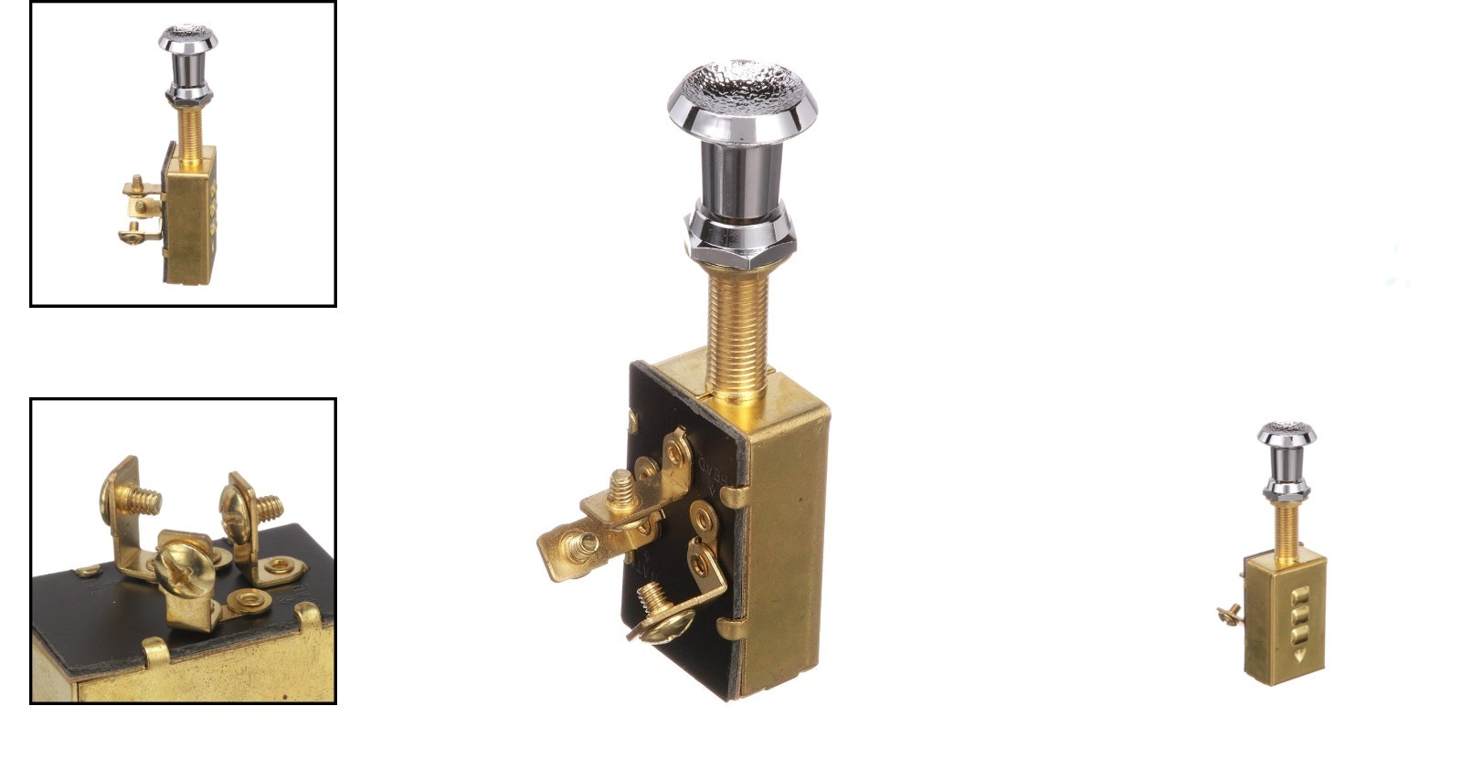 Marine 12V Brass Push/Pull Switch - Three-Position Control for Lighting