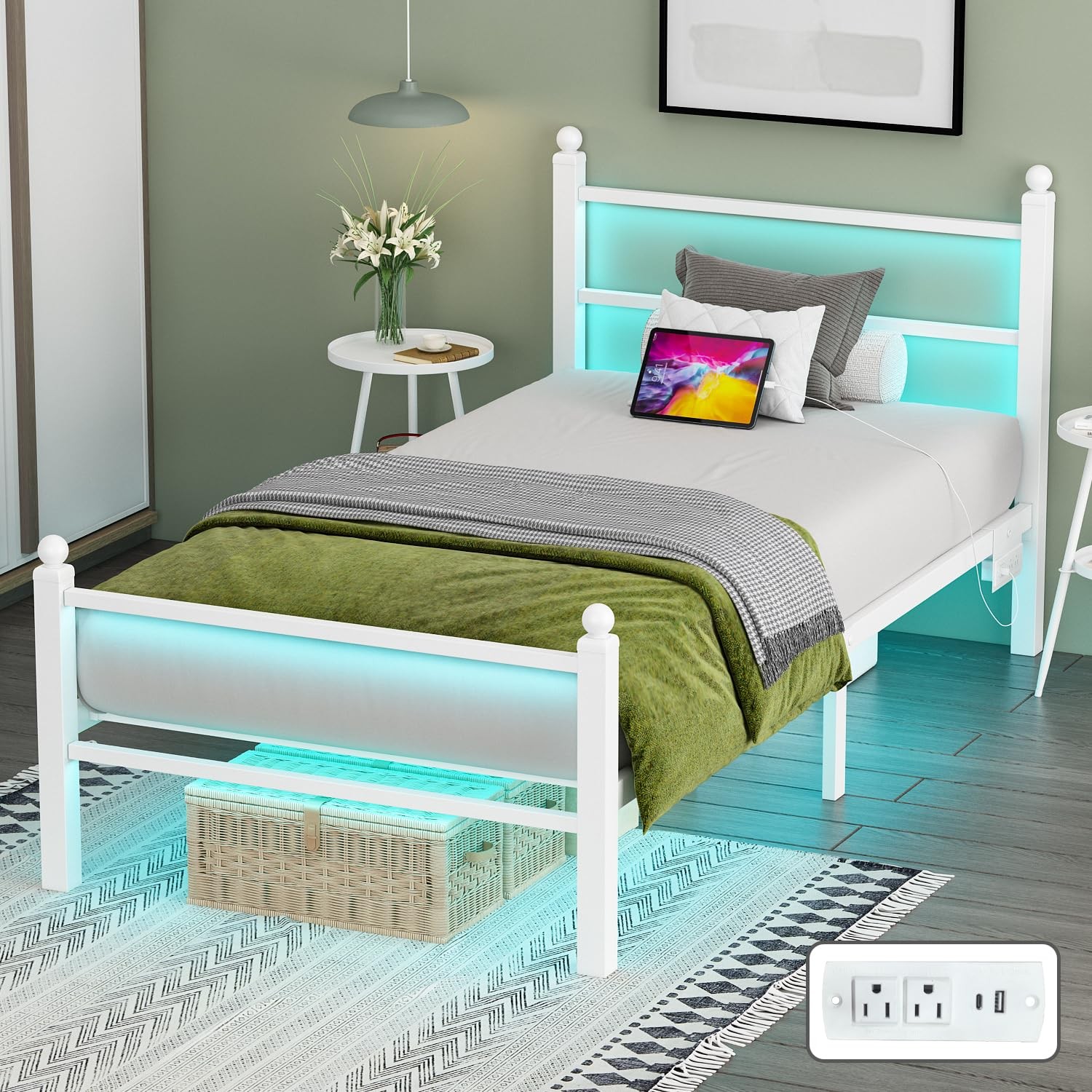 Twin Bed Frames with Headboard and FootboardWhite Metal Platform Bed Frame with