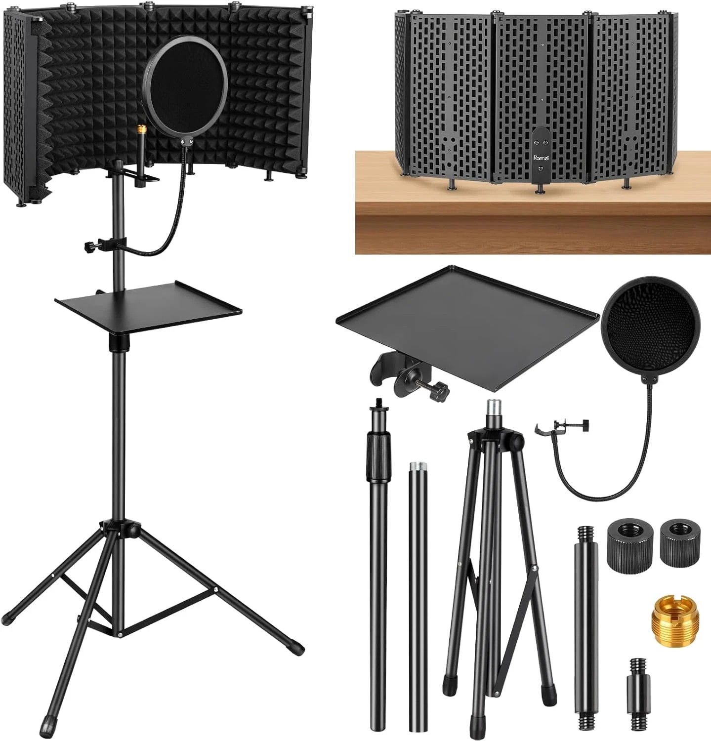 Microphone Stand with Isolation Shield and Pop Filter for Recording