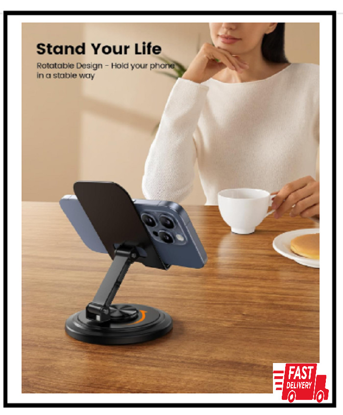 Lamicall Adjustable Phone Stand for Desk - 360 Rotating Foldable Cell Black