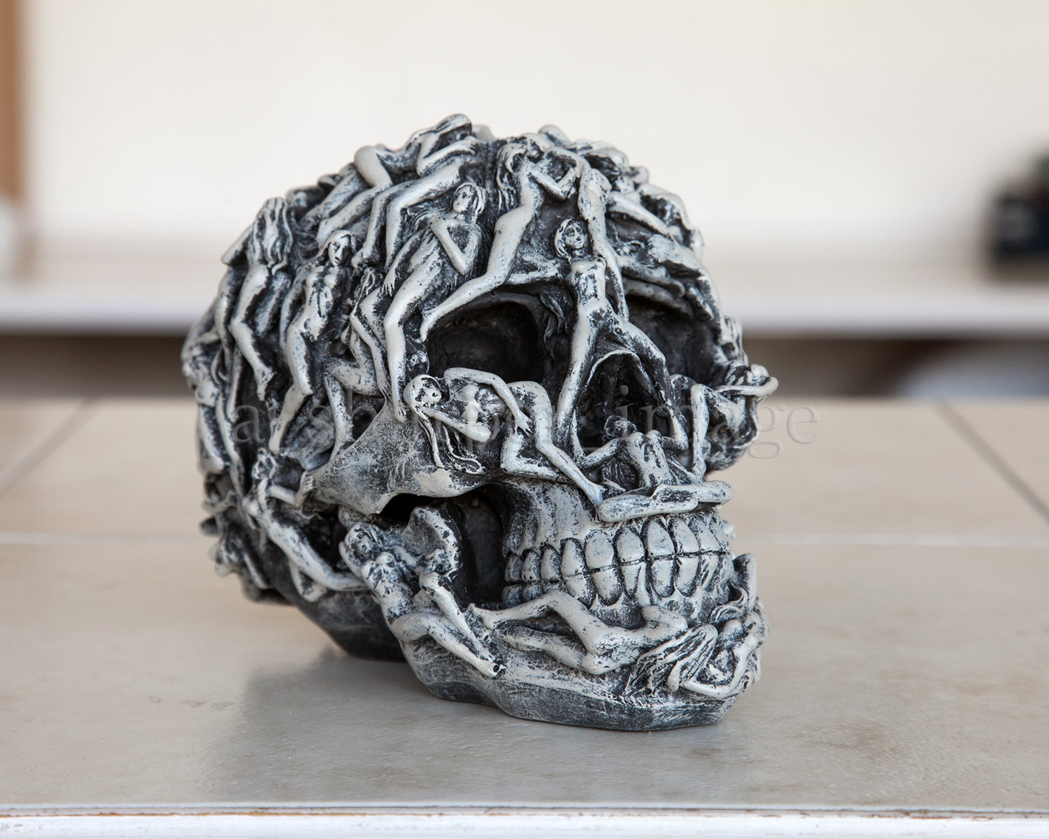 Erotic Skull Stone Finish Hand-Painted Superb Detail Witchcraft Orgy Home Decor