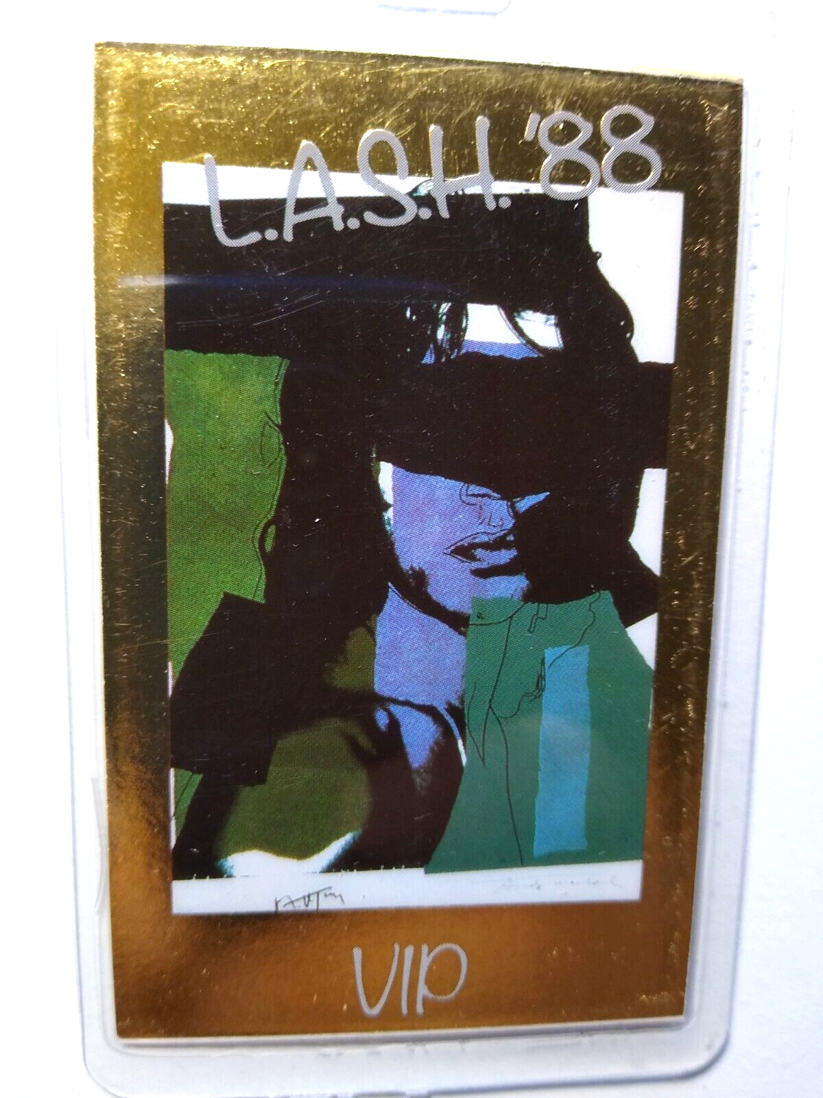 Andy Warhol Designed Mick Jagger Backstage Pass from the 1988 Lash Tour VIP Gold