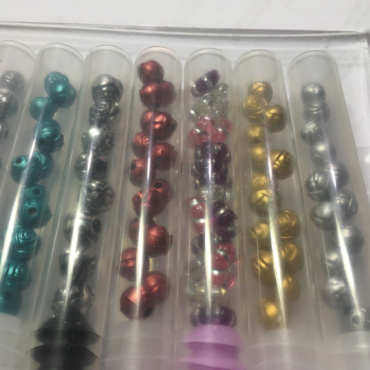 5  4" Flat Plastic tubes filled with Assorted beads Rose Flower  Treasure