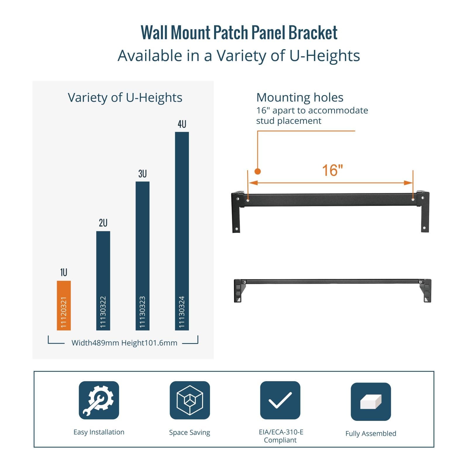 1U Foldable Vertical Rack Wall Mountable Patch Panel Bracket 19 Inch Server