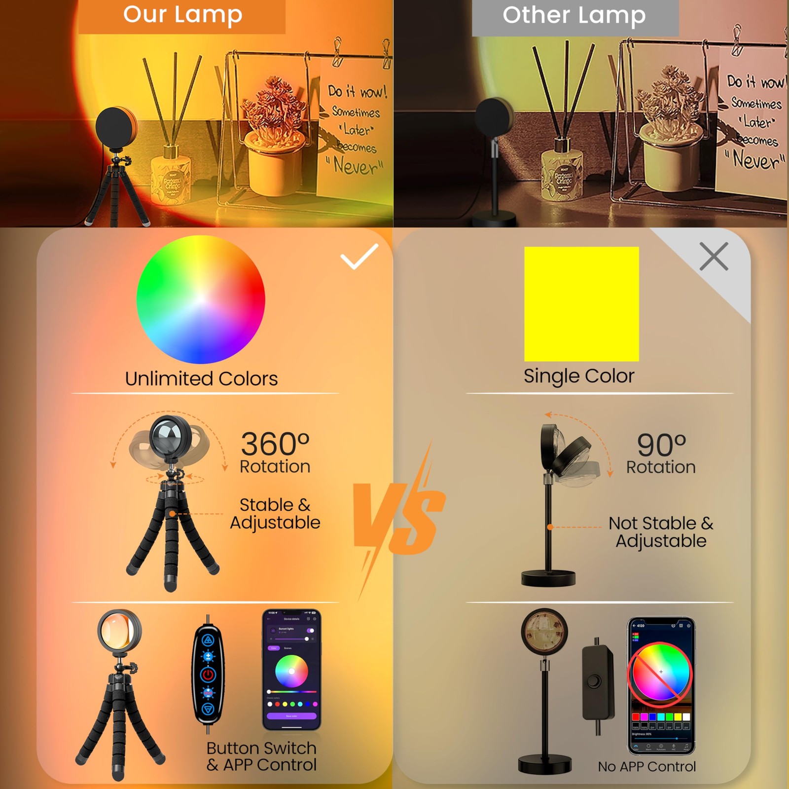 XEBKOR Sunset Lamp Projector Multicolor 12 cm x 12 x 24.5 cm,