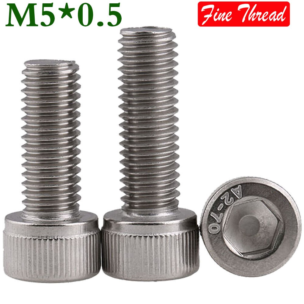 M5x0.5 Fine Thread 304 Stainless Steel Allen Hex Socket Head Cap Screws Bolts;