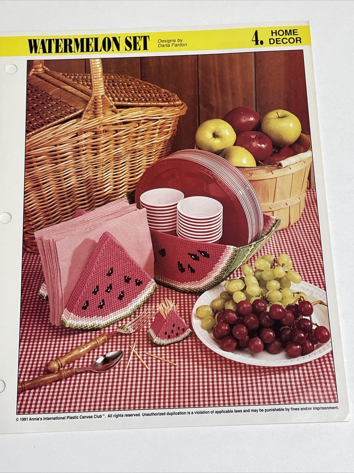 Watermelon Set Napkin Holder Basket Annie's Attic Plastic Canvas Pattern
