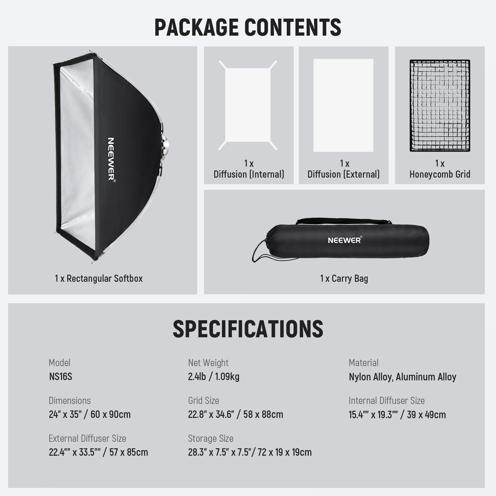 NEEWER 24''x35'' Quick Setup Foldable Rectangular Strip Softbox Bowens Mount
