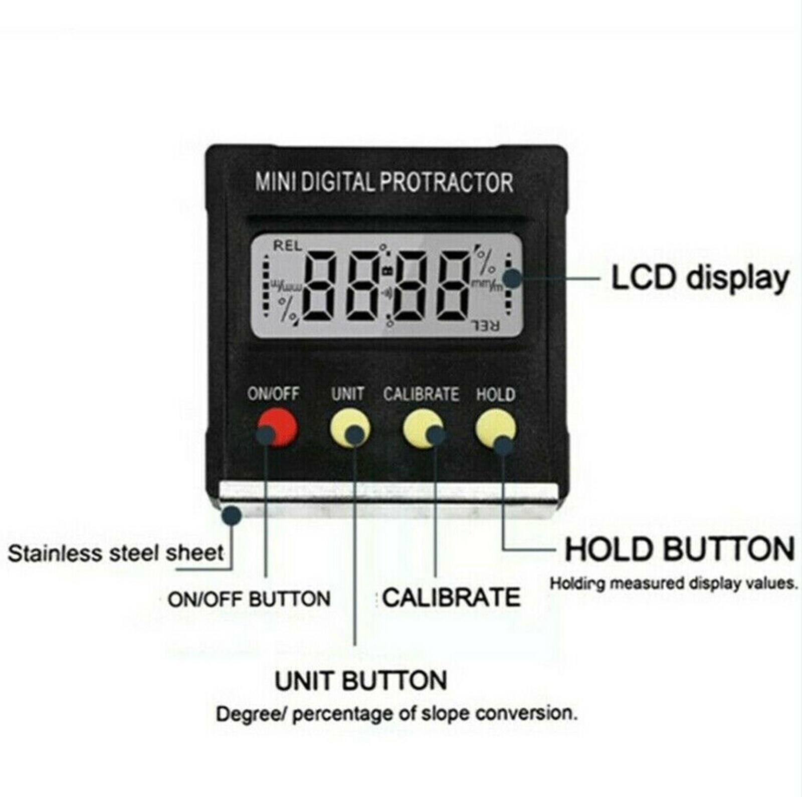 Digital LCD Protractor Gauge Level Box Angle Finder Inclinometer Magnet Meter U