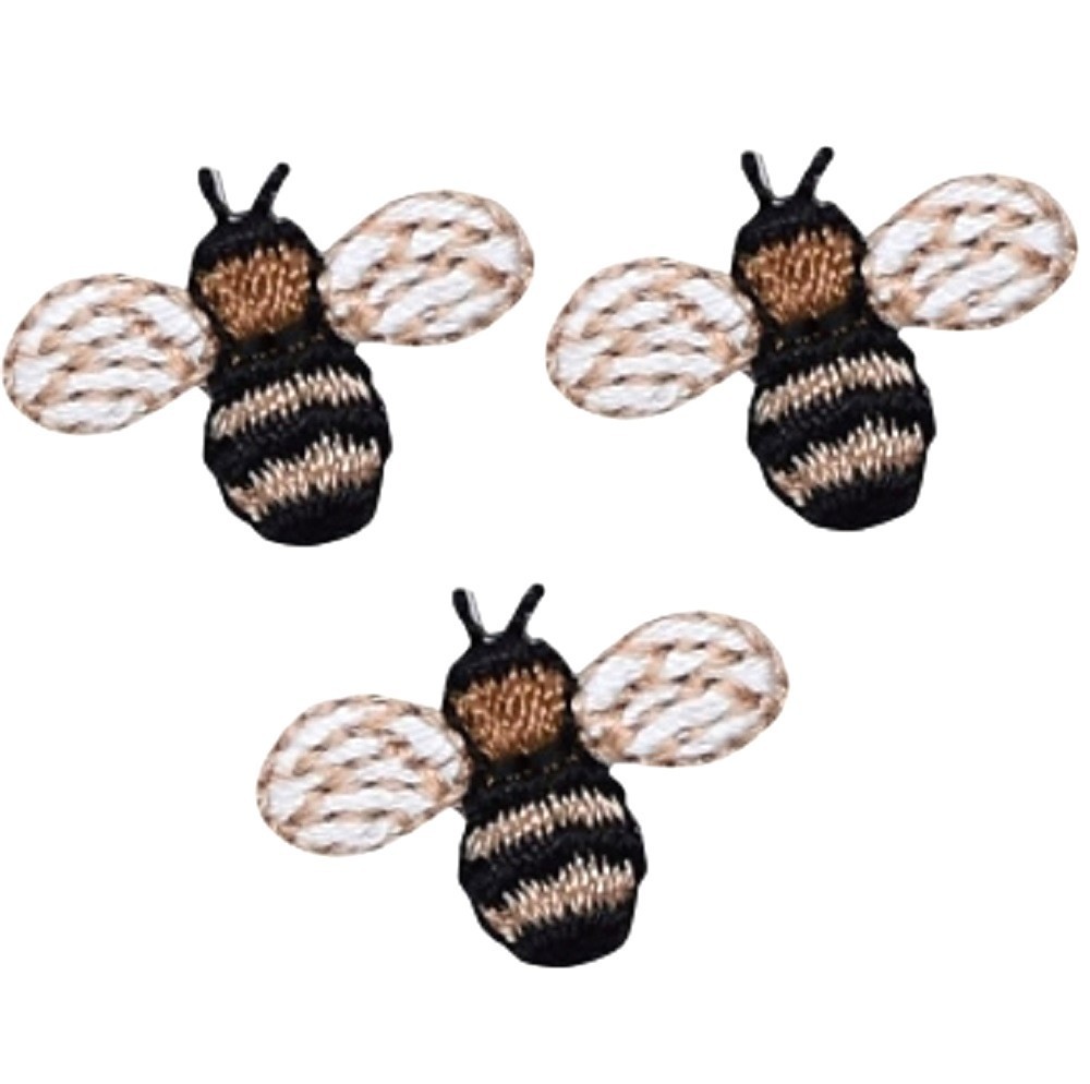 3-Pack Mini Bee Applique Patch - Embroidered Insect Bumblebee & Bug Badge 3/4"