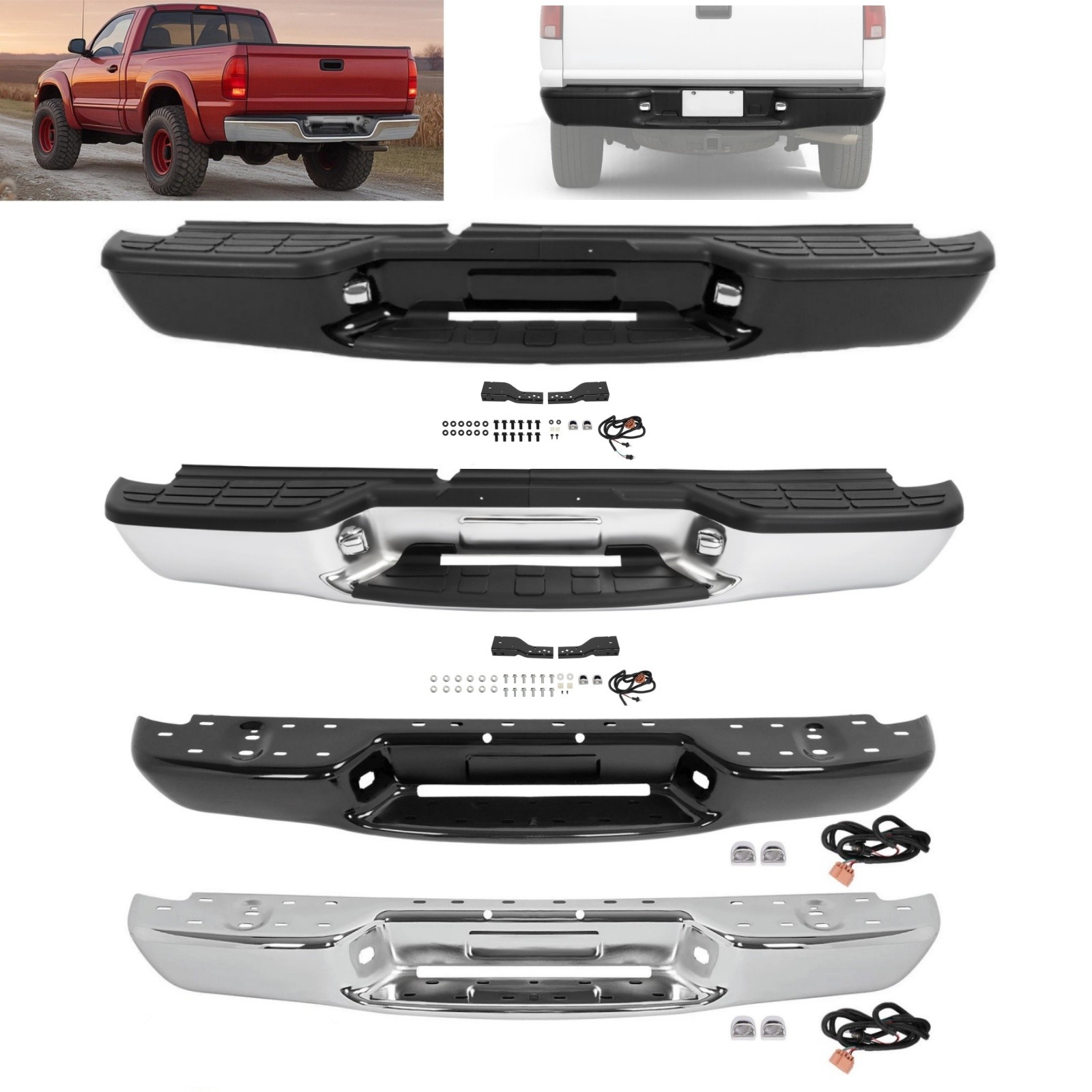For Chevy S10/ Sonoma Fleetside 98-04 Rear Step Bumper Face Bar Upper/ Lower Pad