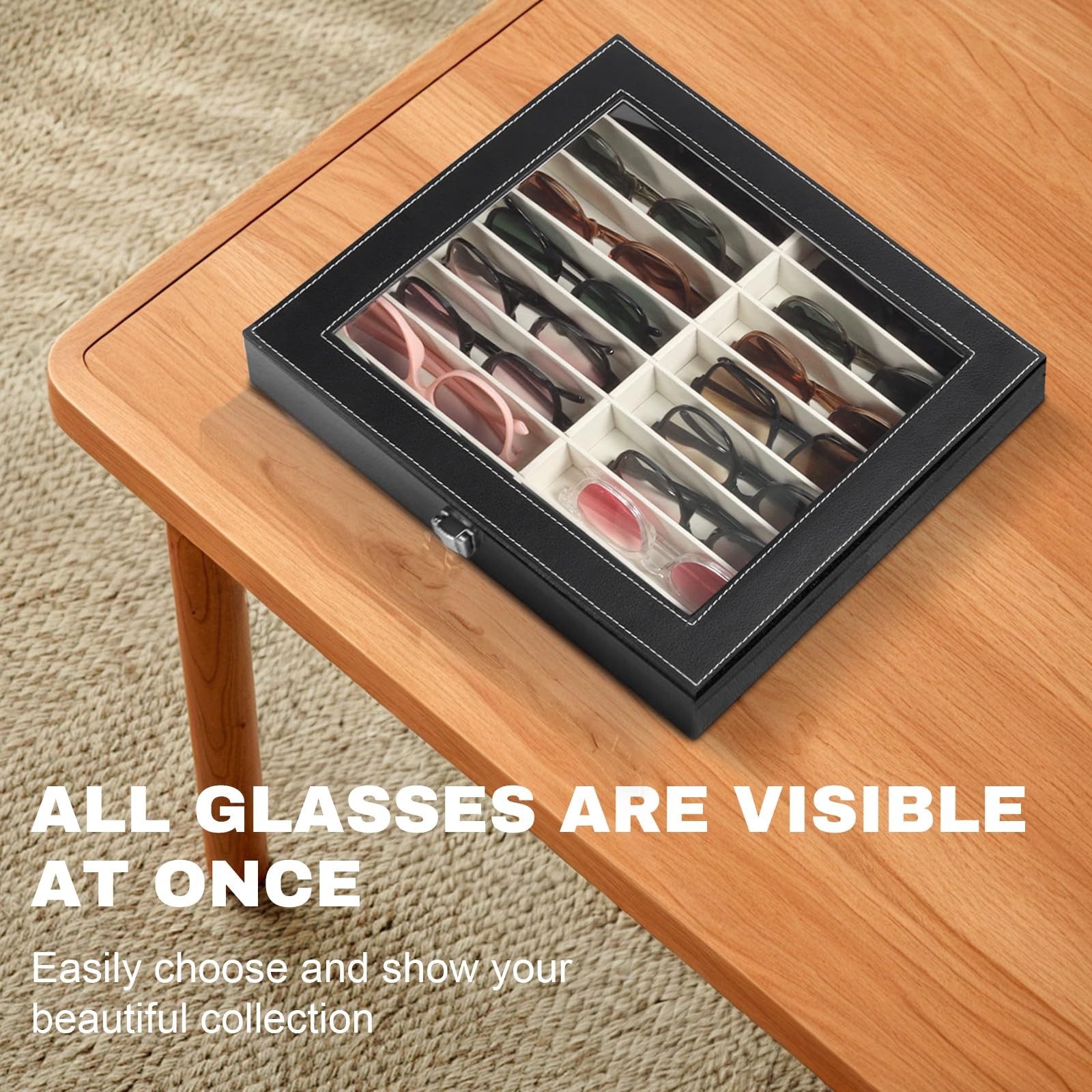 Sunglasses Organizer with 16 Adjustable Slots, Multiple Eyeglasses Display Ca...
