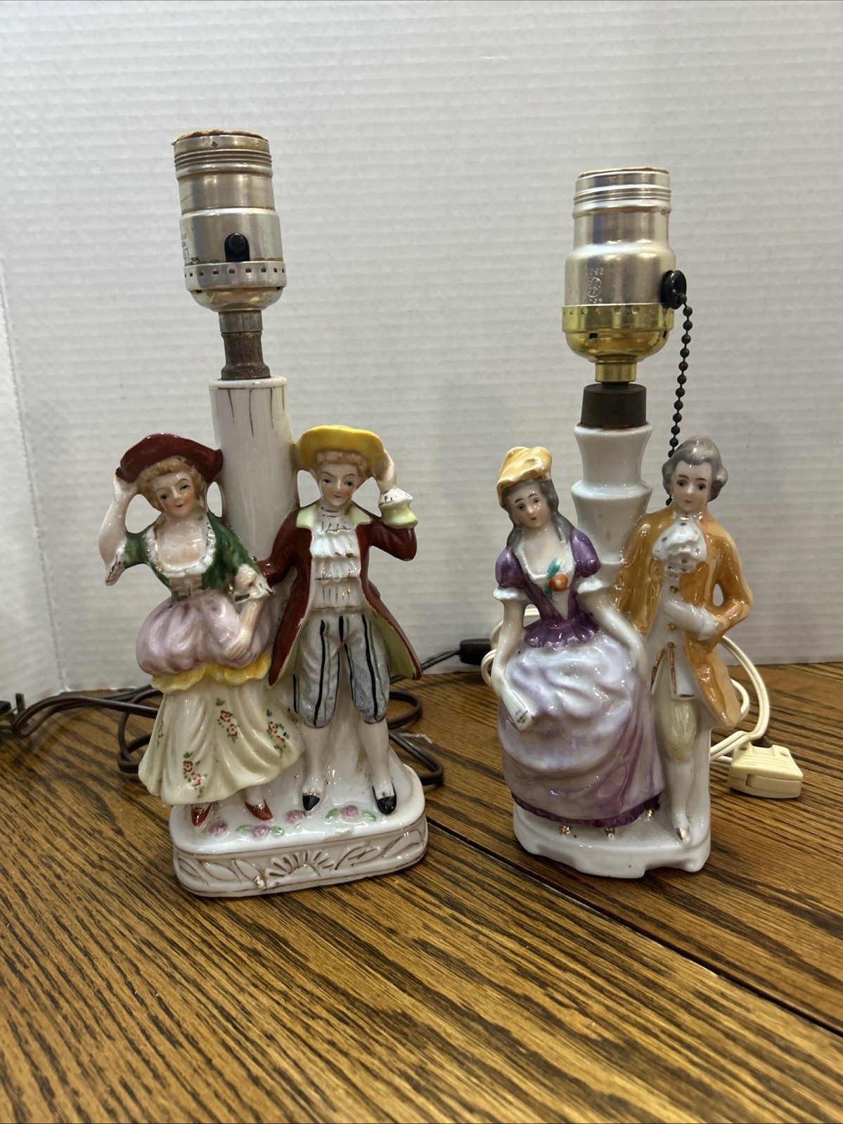 Pair of vintage Porcelain Man & Woman Figue Lamps Made in  Japan