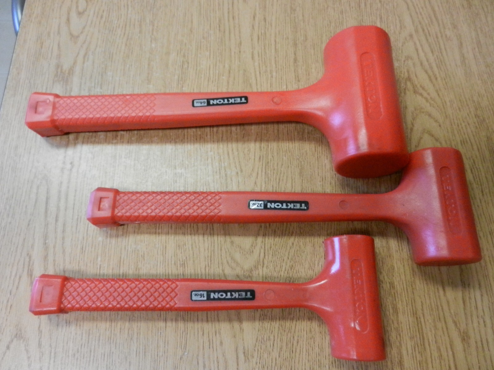 Lot 3 Tekton Dead Blow Hammers 16 OZ., 32 OZ. , 64 OZ. Lightly Used Red Color