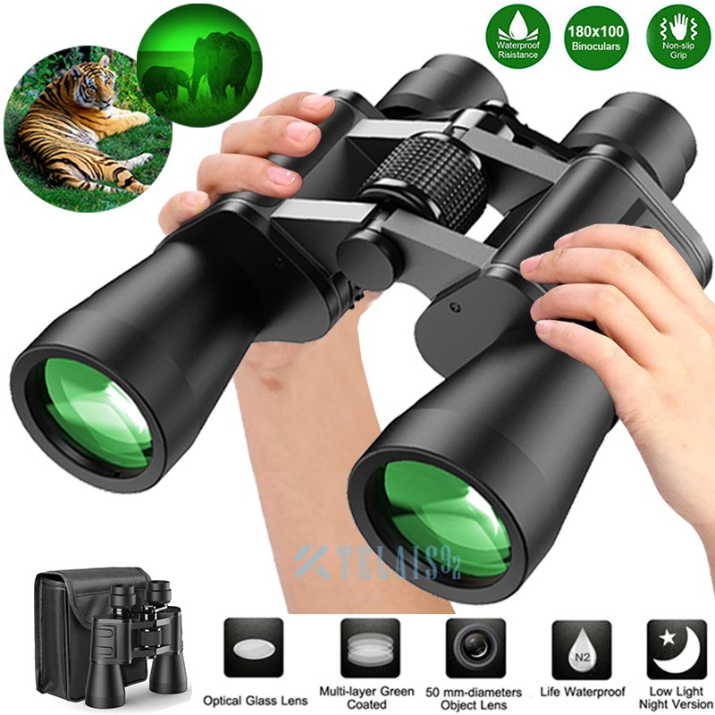 180x100 High Power Military Binoculars HD Day/Night Zooming Hunting Camping+Bag
