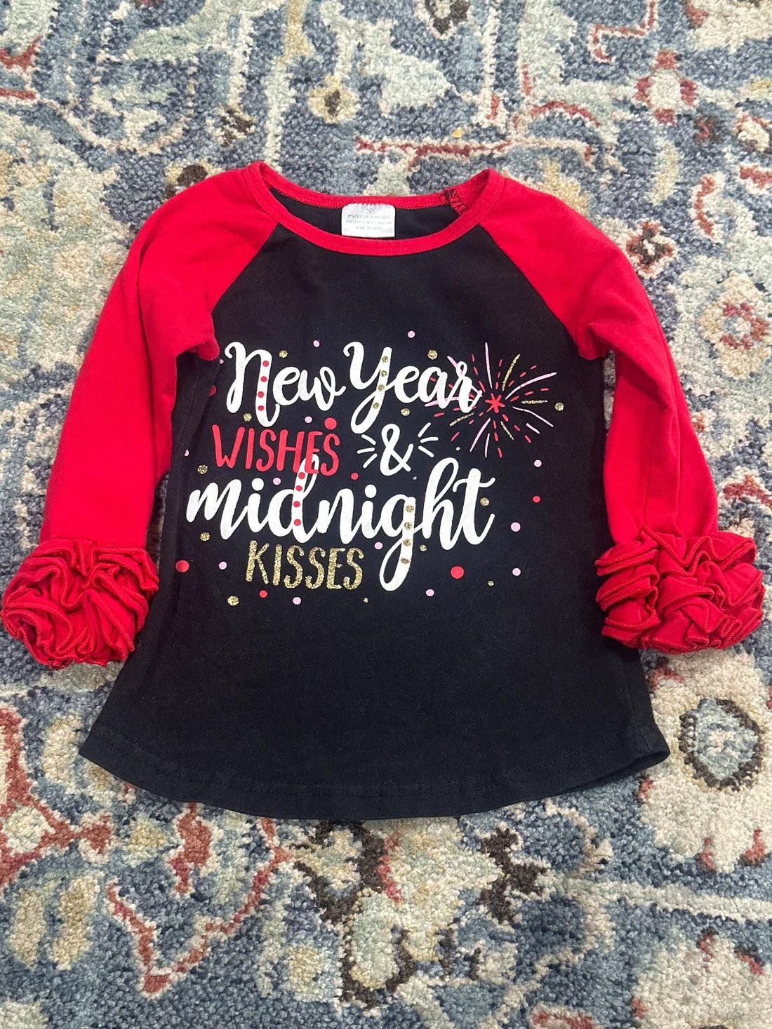 Raglan Top Girls 3T Black Red New Year Wishes Ruffle EUC