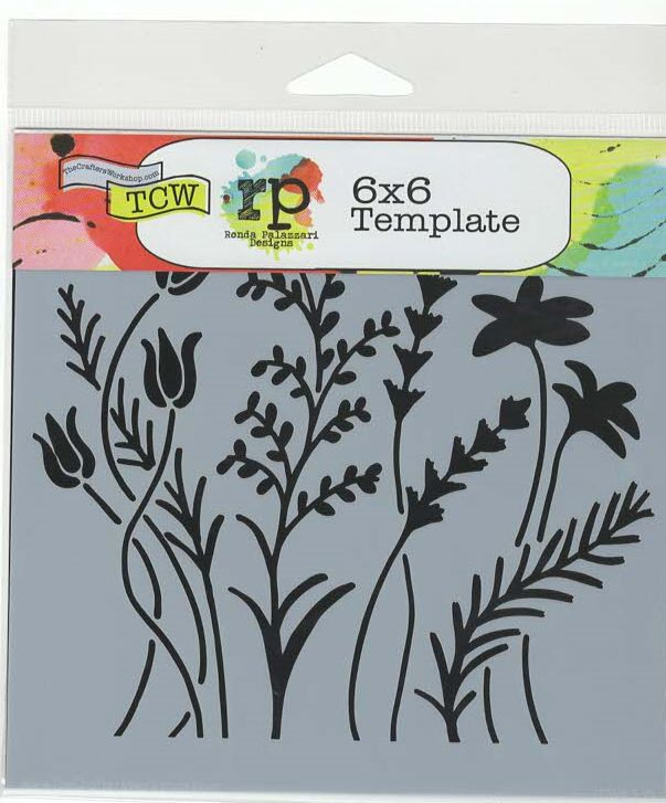 STENCIL Whimsical Wild Flowers - 433 - 6x6 in Fiber Arts Mixed Media Collage