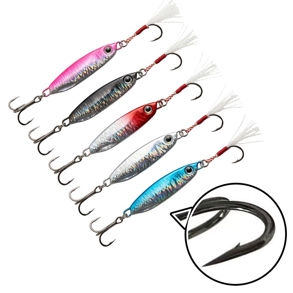 Metal Fishing Jig 7g 10g Stainless Steel Pre Attached Hook for Trout For Bass