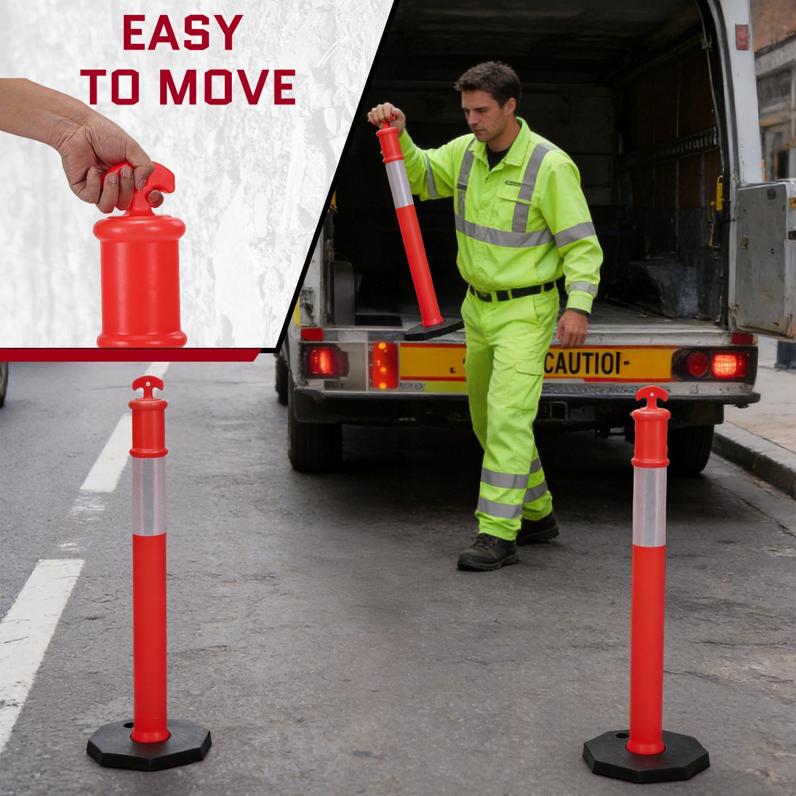 3 Pack 45" Traffic Delineator Post Cone W/ Base for Traffic Control Warning