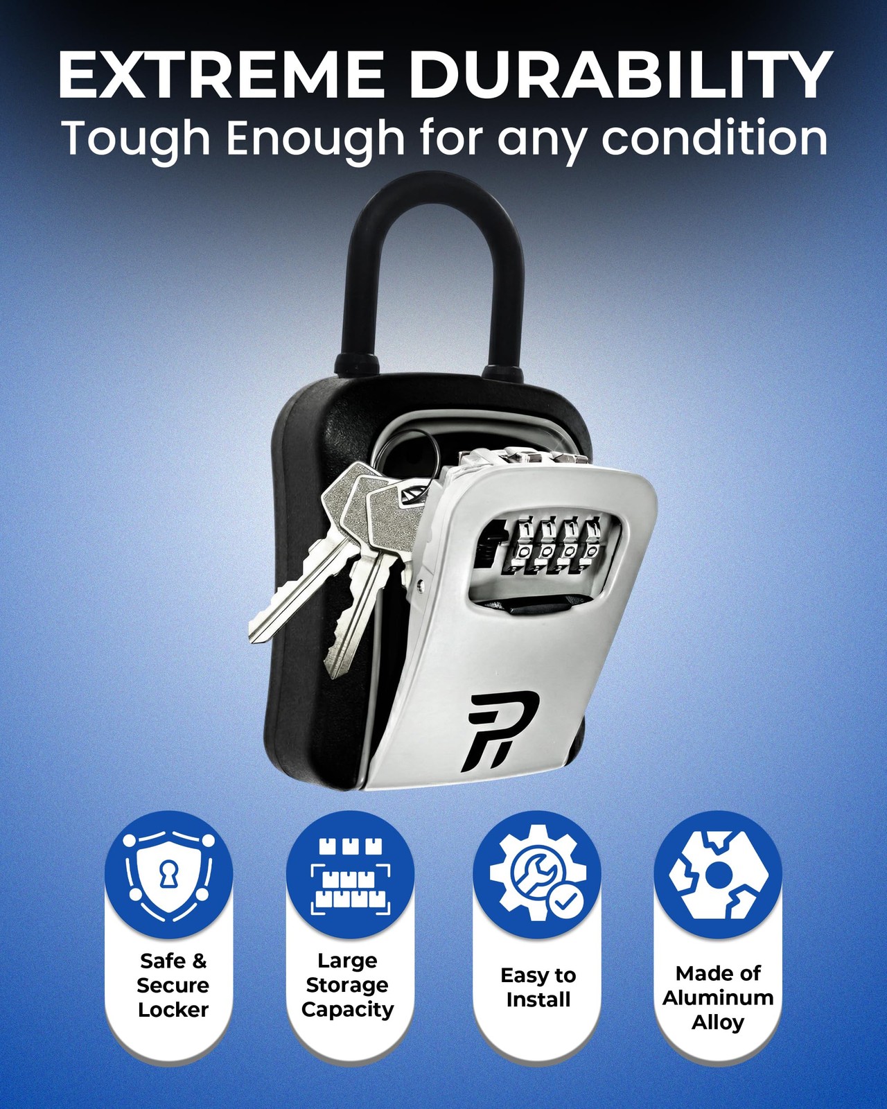 Rudy Run Key Lock Box for Outside – Large Large-Portable, Gray Portable