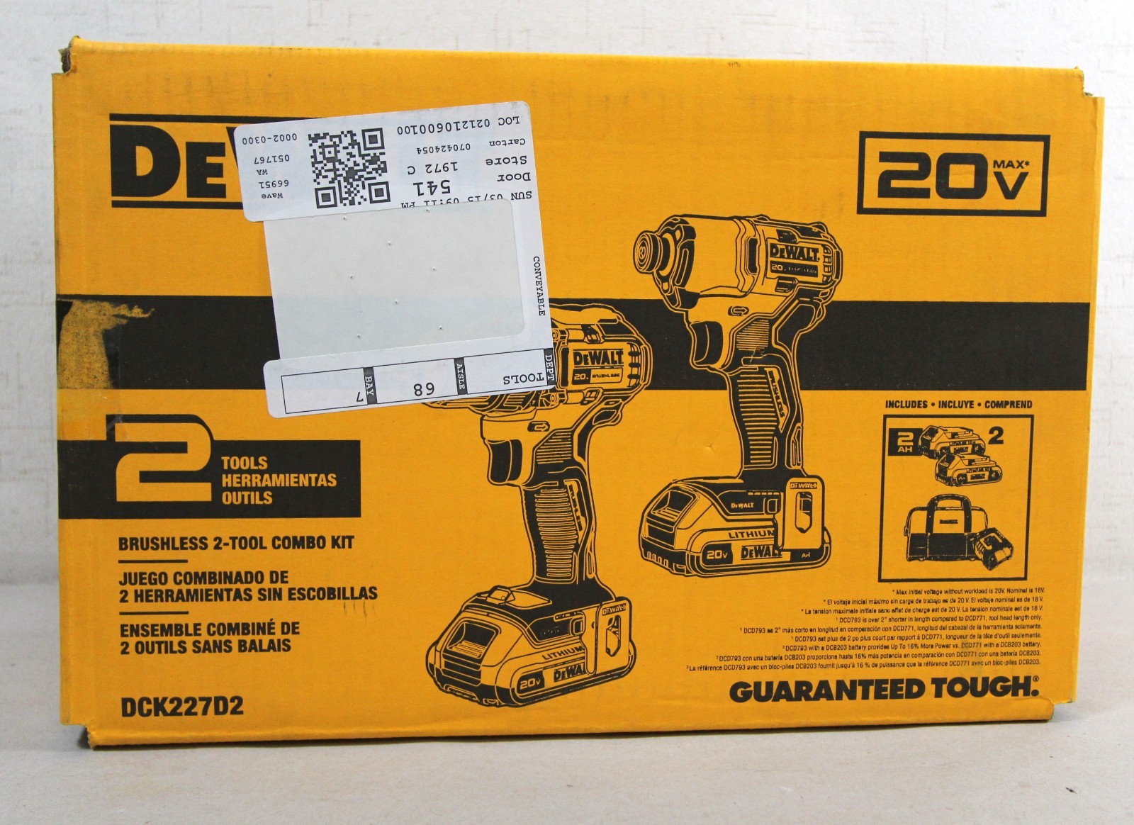 DEWALT DCK227D2 20V MAX 2-Tool Brushless Power Tool Combo Kit 2-Batteries