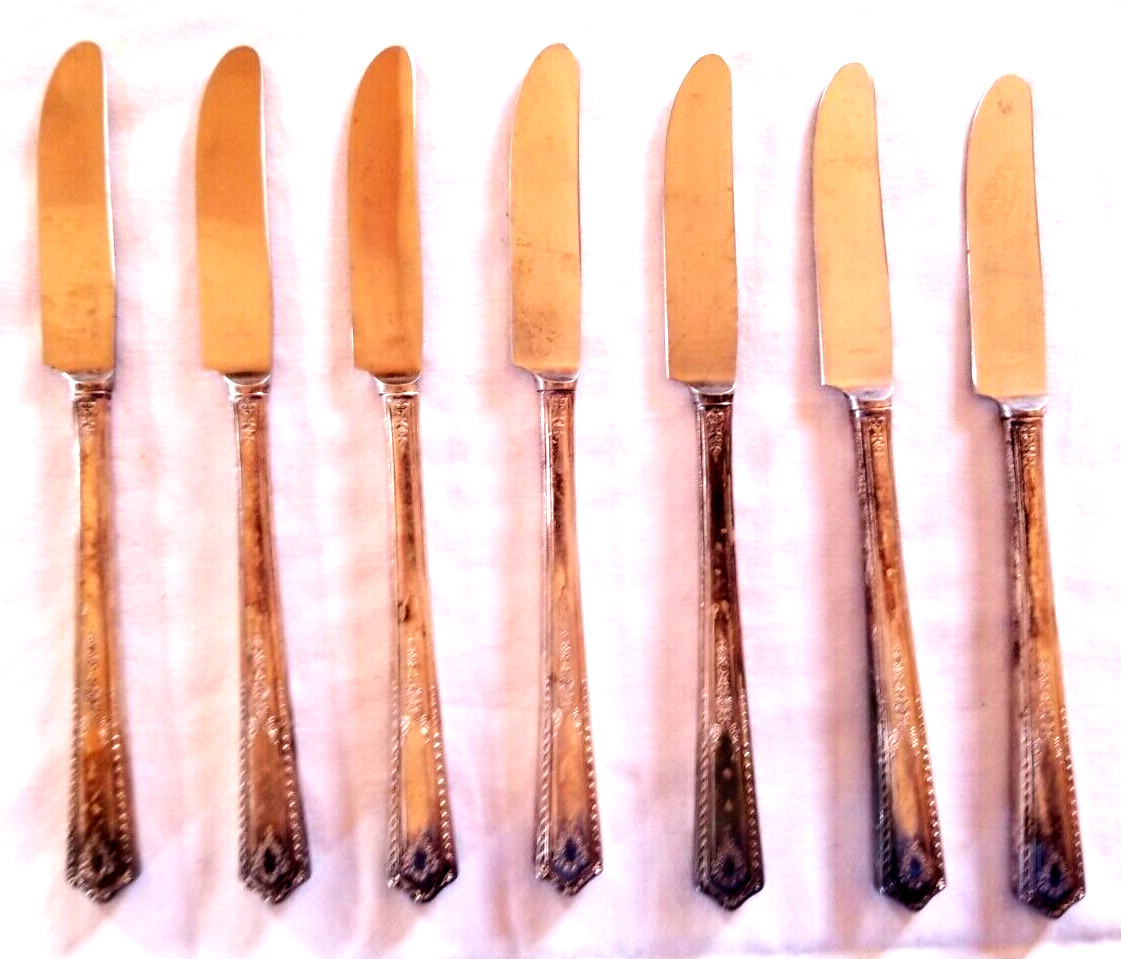 1926 Paisley Pattern 7 Dinner Butter Knives Set Lot Silver Plate Rogers & Bro