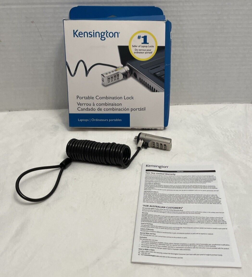 Kensington Portable Combination Lock Laptop Devices Coiled Cable