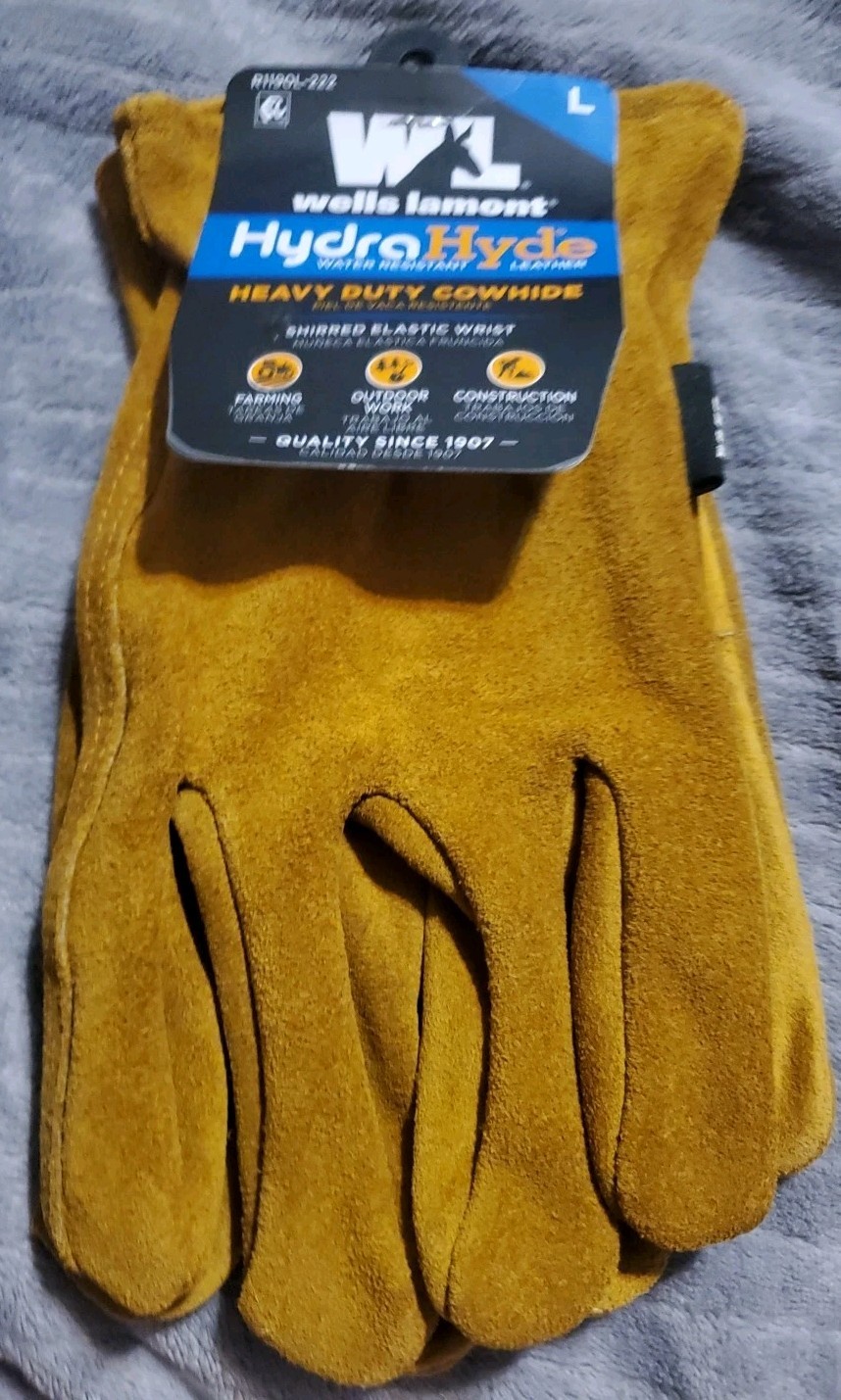 Wells Lamont HydraHyde Water-Resistant Cowhide Leather Tan Gloves Large NWT