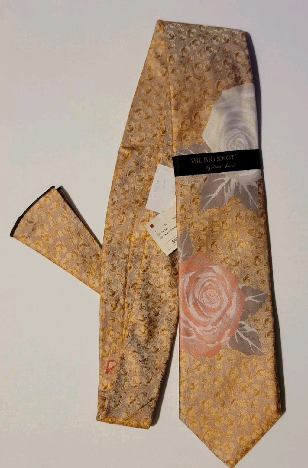 The Big Knot By Steven Land Tie Roses W/ Pocket Insert Silk