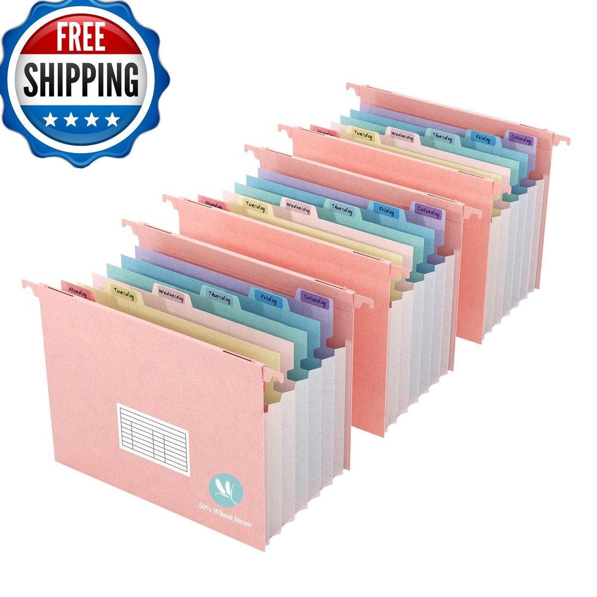 Expanding File Folders 7 Accordion Pockets 1.2'' Expandable Letter Size 3 Pack