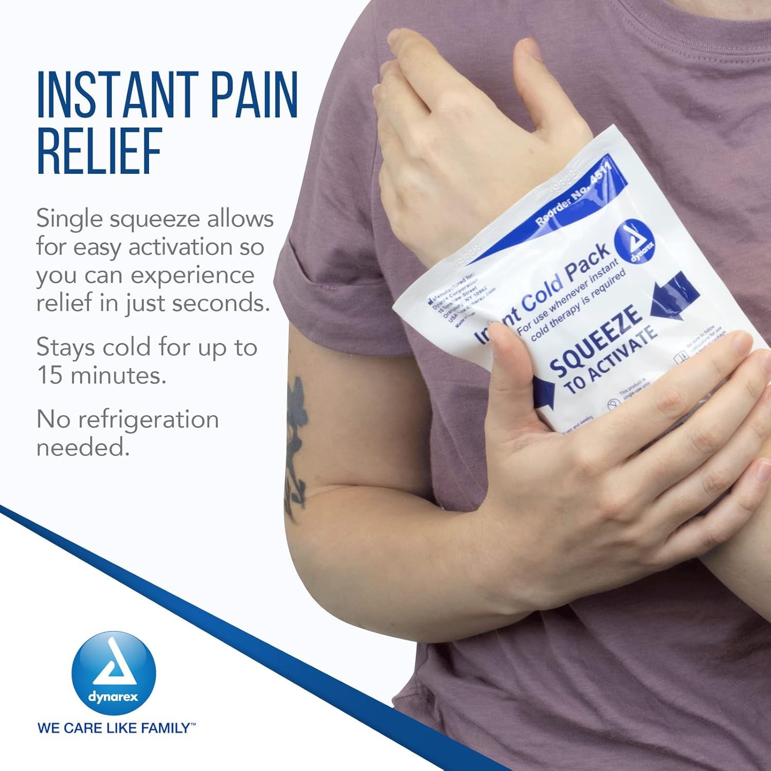 2x Dynarex Multi-Use Instant Cold Packs, No Freezing Required, 4" x 5"