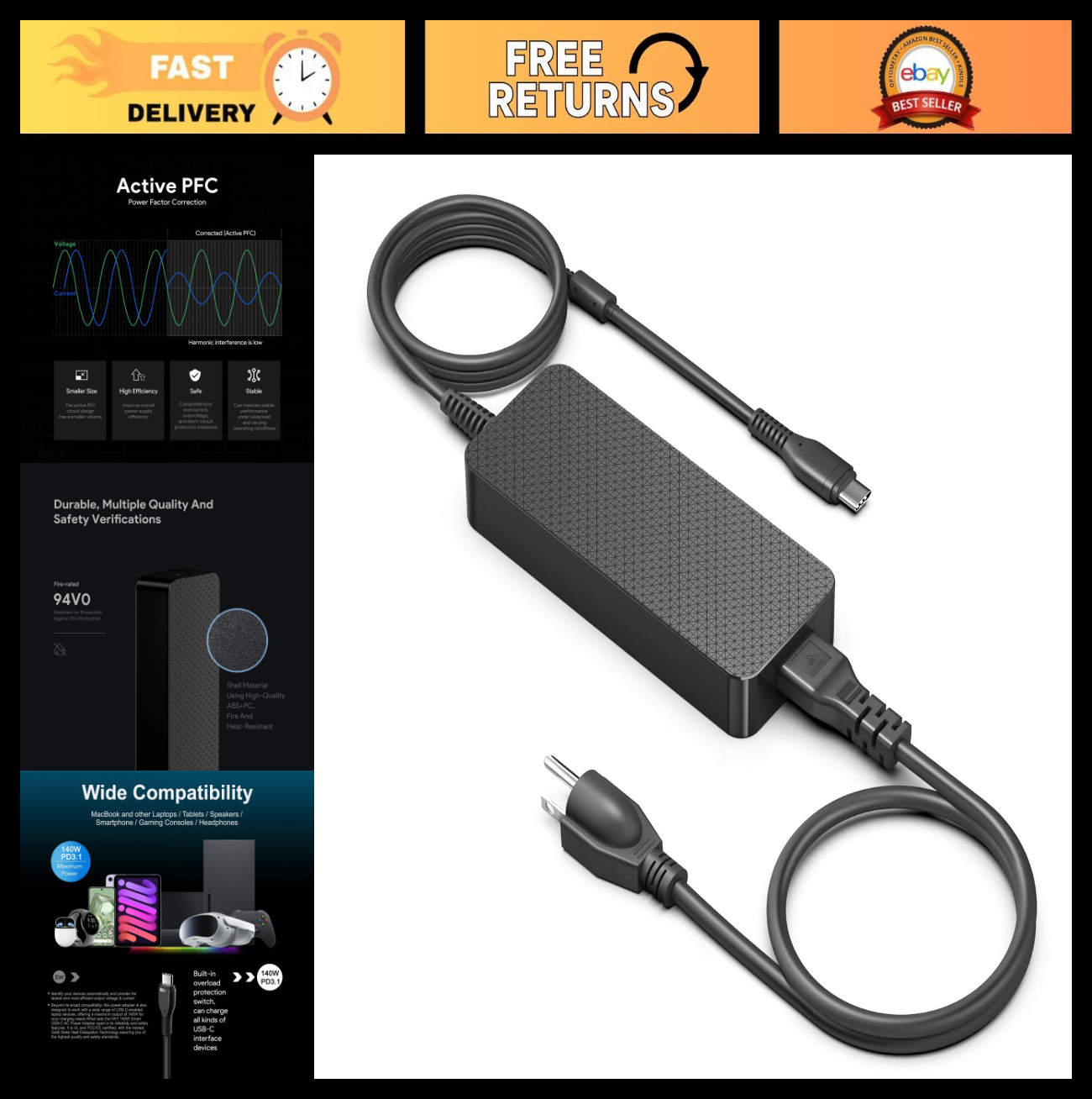 140W USB C Charger 28V 5A for Avalon Nano 3 & 3S Bitcoin Miner - GaN Power Suppl