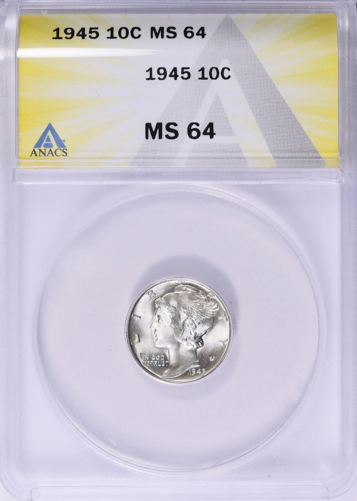 1945 -  MERCURY  DIME -  ANACS  GRADED  MS 64
