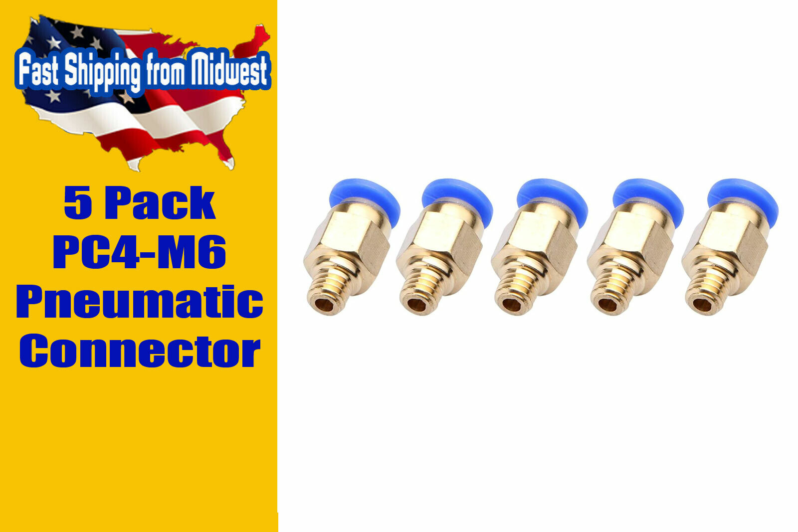 PC4-M6 Pneumatic Straight Fitting Joint, Outer Diameter 4mm, 5 Pieces