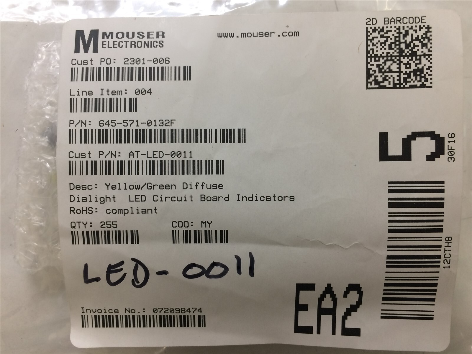 571-0132F DIALIGHT 5710132F LED CBI 2MM BI-LVL GRN/YL DIF RA SMD ROHS 12 PIECES
