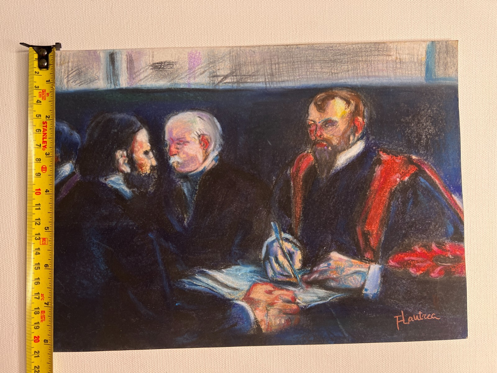 Toulouse Lautrec (Handmade) Drawing On old Paper Signed & Stamped Mixed Media