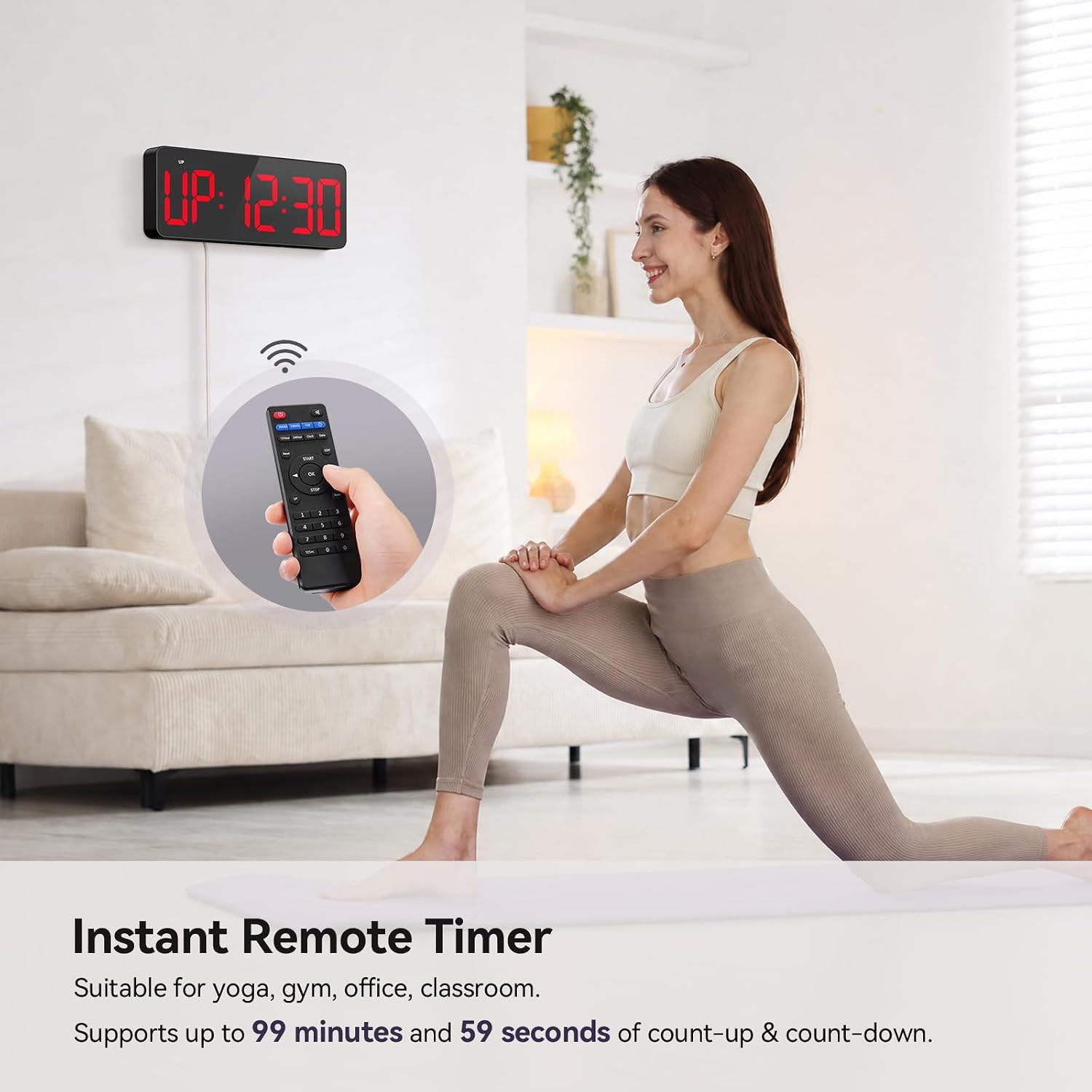 Gym Timer Clock, 12" LED Exercise Timer for Workout Intervals | Timer with Remot
