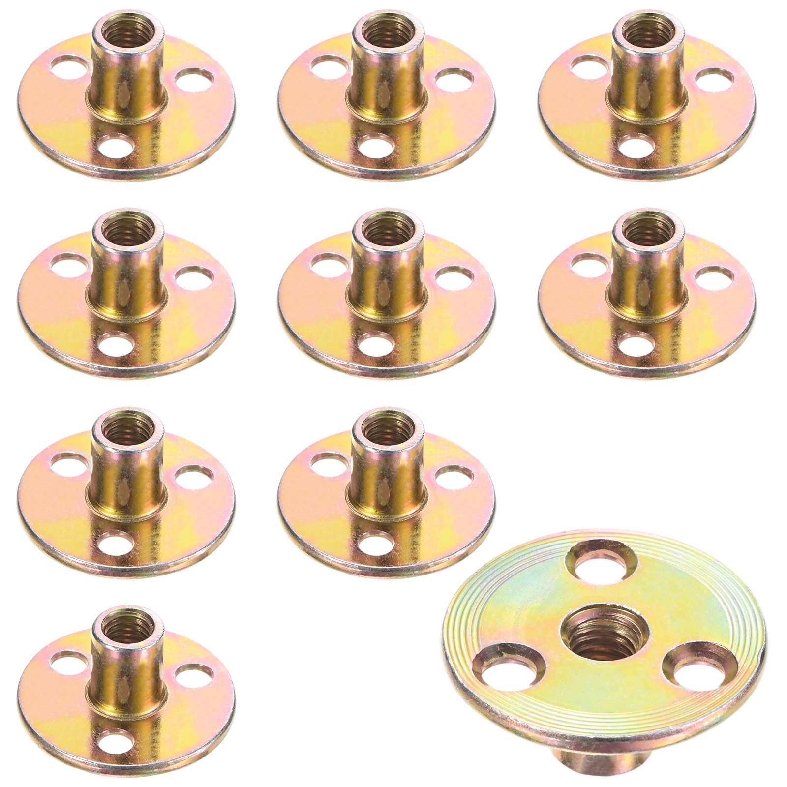 10-Pack M8x17mm T-Nuts Carbon Steel Tee Nut 3-Hole Round Base Weld Nuts Gold