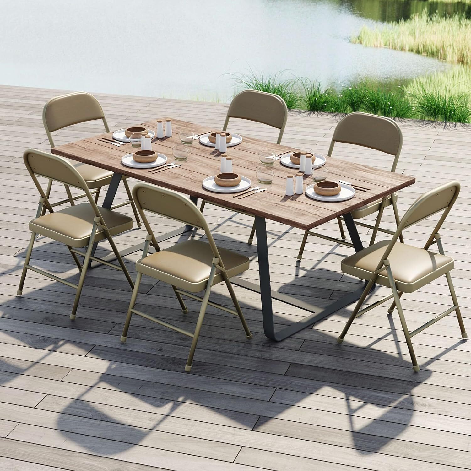 Nazhura 4 Pack Folding Chairs with Padded Vinyl Cushion Chairs (4 Pack)