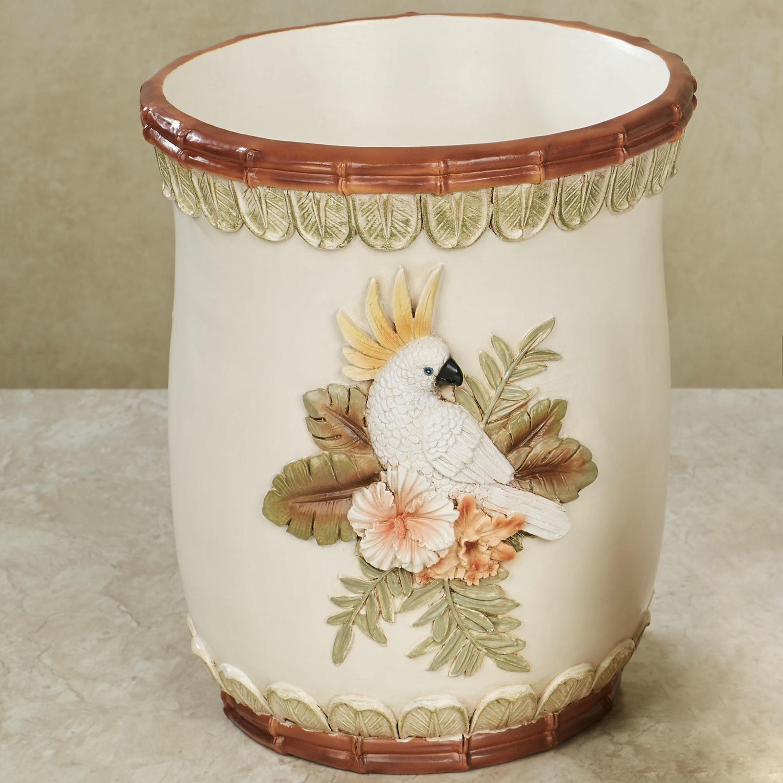 Garden Tropics Cockatoo and Toucan Tropical Bird Bathroom Trash Can Wastebasket