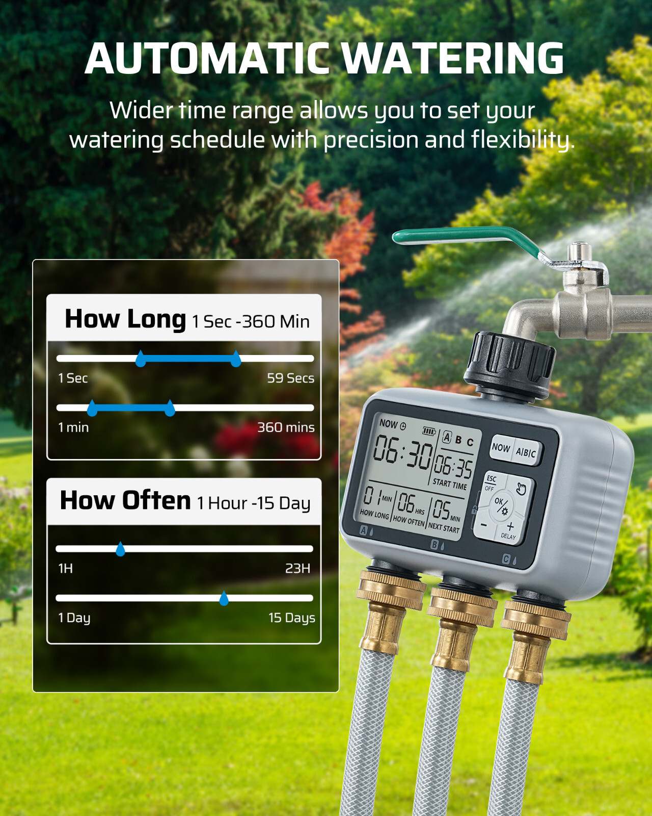 DEWENWILS Sprinkler Timer 3 Zone, Programmable Water Timer，Hose Faucet Timer