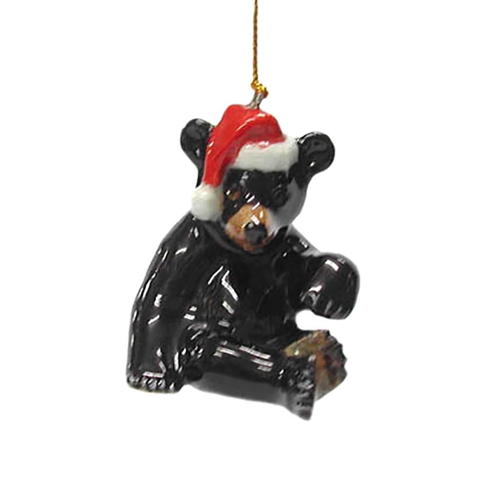 Northern Rose - Black Bear with Santa Hat Animal - Handmade Ornament Figurine