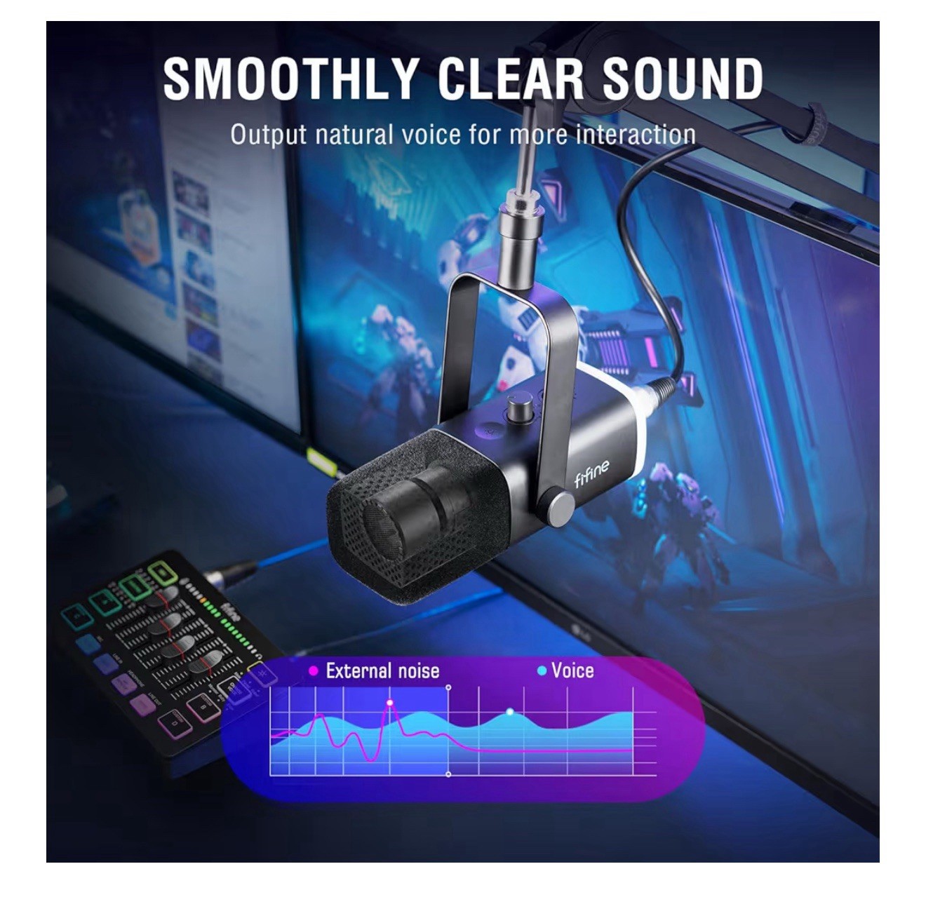 FIFINE Gaming Equipment Bundle, Dynamic XLR/USB Gaming Microphone Set With Mixer
