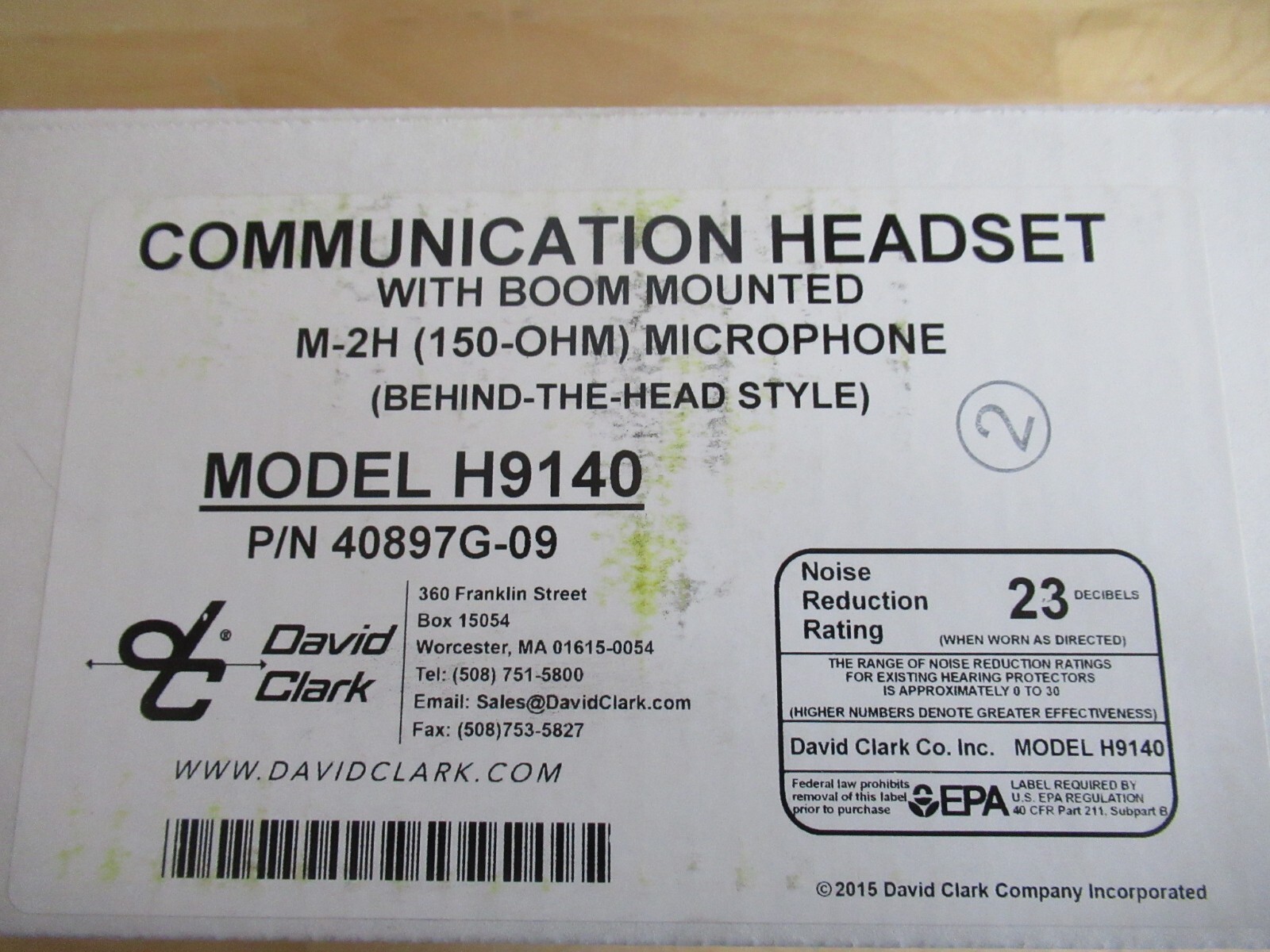 David Clark 40897G-09 H9140 Digital Behind-the-Head Dual Ear Headset