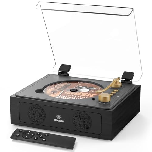 CD Player with Built-in Speakers Bluetooth CD Players for Home Nostalgic Black