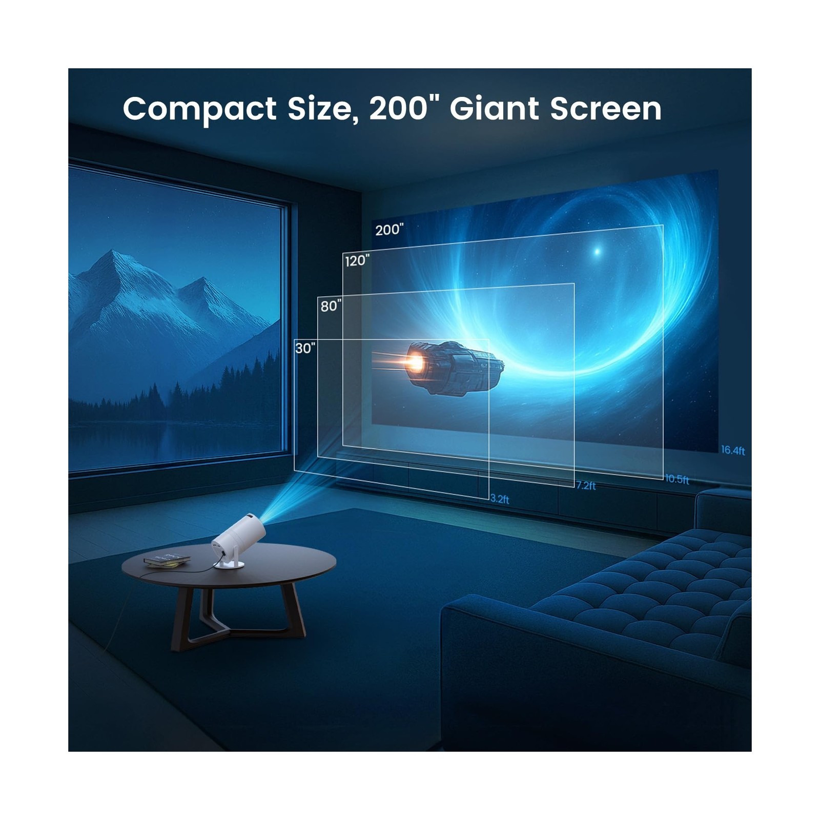 Mini Projector with WiFi and Bluetooth, Built-in Apps, 210° Rotatab... Fast