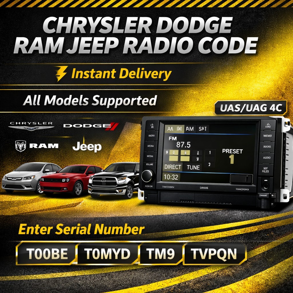 CHRYSLER✅ JEEP✅ DODGE✅ RAM✅ RADIO UNLOCK CODE T0MYD TM9 T00BE T**AA TVPQN A2C✅