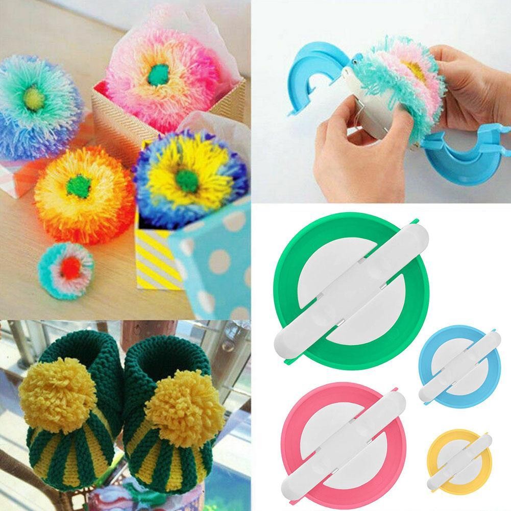 Pom pom Maker kit Fluff Ball Needle Knitting 4 Craft Set Size Bobble us F0F1
