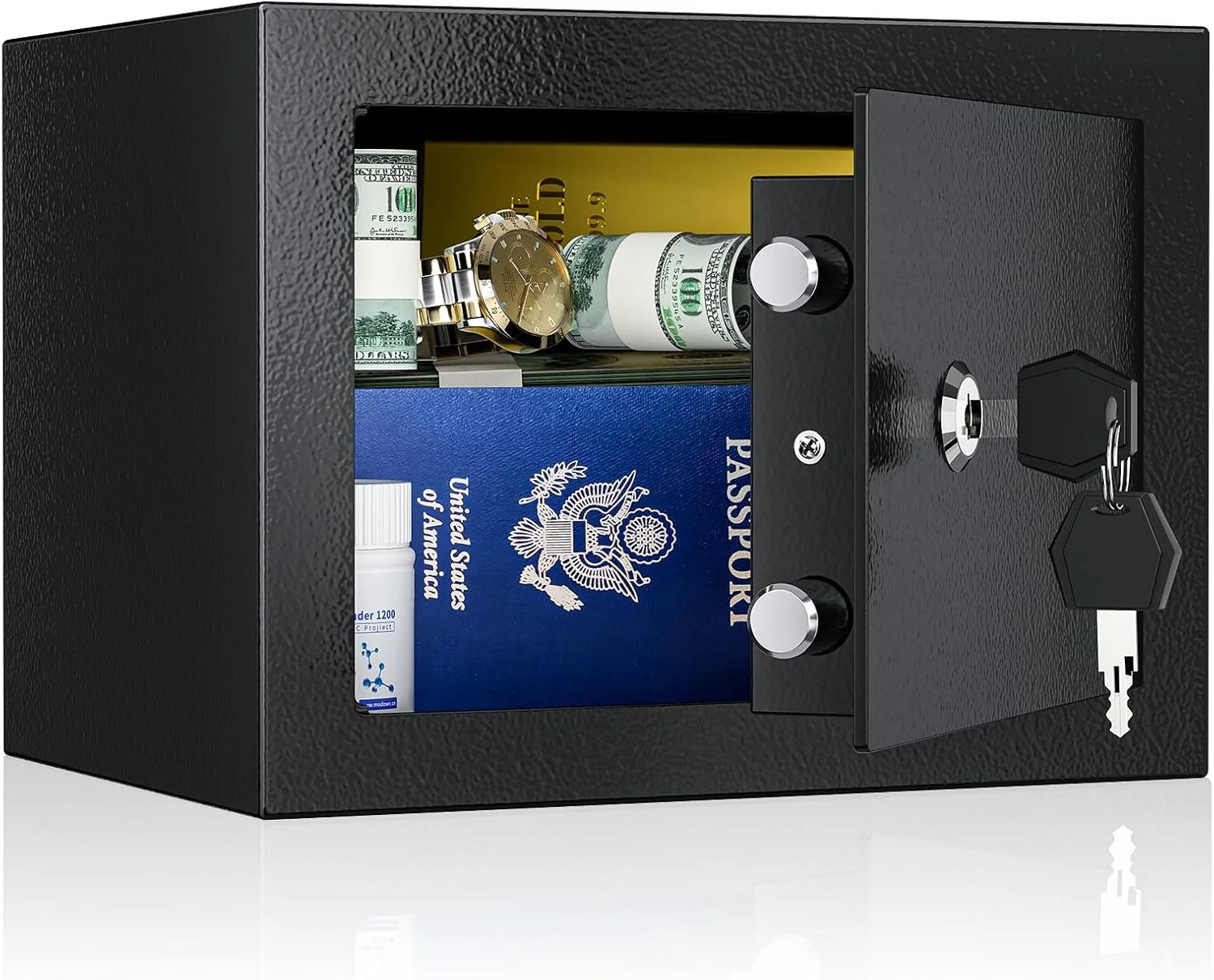 WASJOYE Home Small Safe Box - Key Lock Coffre Fort Steel High Security Safety Bo