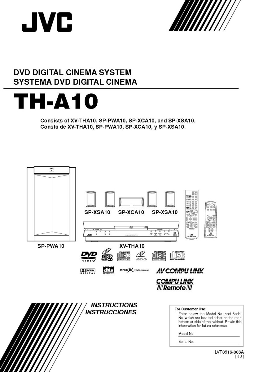 JVC TH-A10 XV-THA10 Home Theater System Owners Instruction Manual Reprint